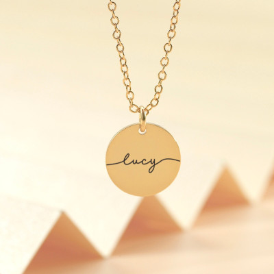 Personalized Engraved Disc Necklace, Signature Name Pendant, Custom Jewelry Gifts for Women, Christmas Gift for Friends