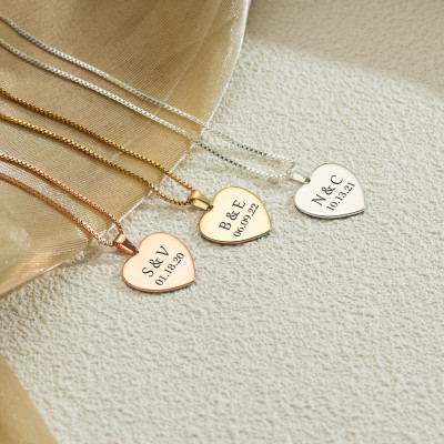 Personalized Heart Necklace with Initials and Custom Date for Women, Couple's Gift, Christmas Present for Wife