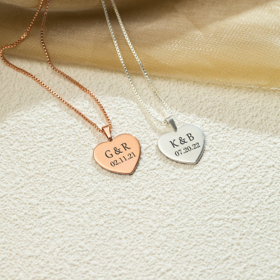 Personalized Heart Necklace with Initials and Custom Date for Women, Couple's Gift, Christmas Present for Wife