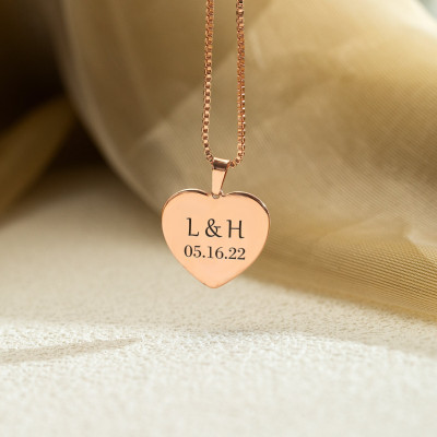 Personalized Heart Necklace with Initials and Custom Date for Women, Couple's Gift, Christmas Present for Wife