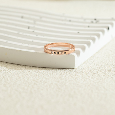 Personalized Gold Name Rings, Custom Engravable Stacking Rings, Dainty Wedding Band, Double-Sided Engraving, Engagement Gift for Her