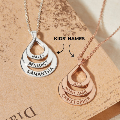 Personalized Engraved Silver Necklace for Grandma - Custom Family Circle Pendant Keepsake Jewelry Gift for Mom - Handmade Name Jewelry