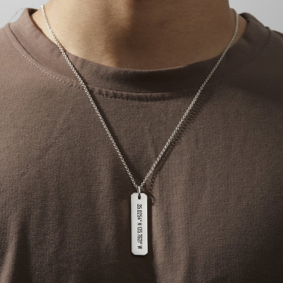 Personalized Men's Stainless Steel Dog Tag Necklace - Custom Engraved Silver Pendant Gift for Boyfriend or Husband