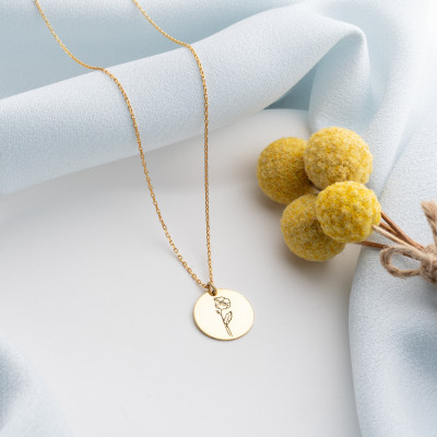 Personalized Gold November Birth Flower Necklace with Birthstone - Silver Engraved Dainty Jewelry Gift for Mom