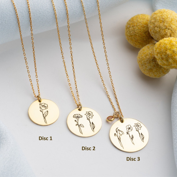 Personalized Gold November Birth Flower Necklace with Birthstone - Silver Engraved Dainty Jewelry Gift for Mom