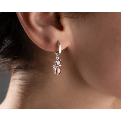 Custom Birthstone Dangle Earrings - Dainty Gold Stud & Cat Hoop for December - Silver Christmas Gift