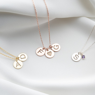 Personalized Gold Initial Disc Necklace - Silver Letter Pendant for Moms with December Birthstone - Engraved Custom Jewelry