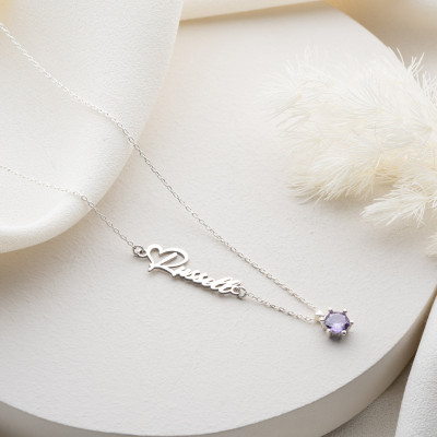 Personalized Gold Name Necklace with Birthstone - Custom Birthday and Christmas Gift for Her, Gemstone Jewelry for Mom,