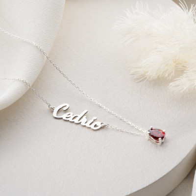 Personalized Gold Name Necklace with Teardrop Birthstone, Birthday & Christmas Gifts for Mom & Her