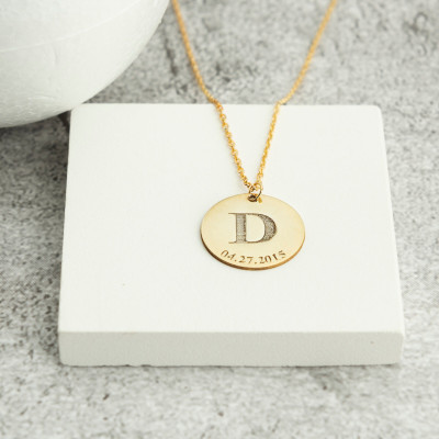 Personalized Grandma Necklace, Nana Disk Jewelry with Initials and Birth Date, Custom Gift for Mom or Wife, Sterling Silver, Gold, Rose Gold