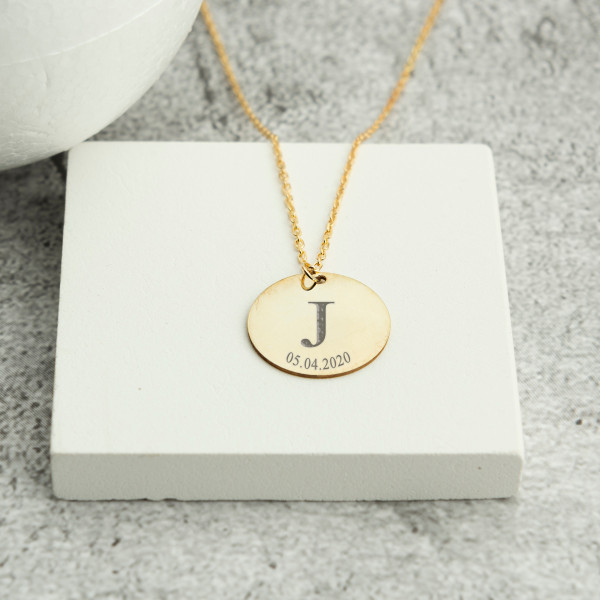 Personalized Grandma Necklace, Nana Disk Jewelry with Initials and Birth Date, Custom Gift for Mom or Wife, Sterling Silver, Gold, Rose Gold