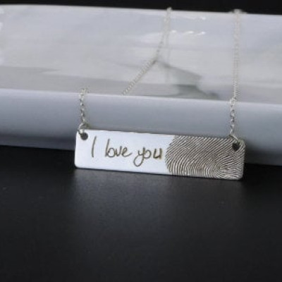 Personalized Handwriting Necklace - Custom Heart or Rectangle Engraved Jewelry Gift for Her - Signature Couple Necklace