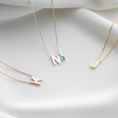 Personalized Gold Initial Necklace for Women - Minimalist Silver Letter Pendant with Birthstone, Custom Christmas Gifts