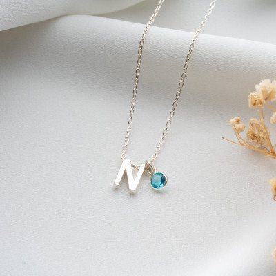 Personalized Gold Initial Necklace for Women - Minimalist Silver Letter Pendant with Birthstone, Custom Christmas Gifts