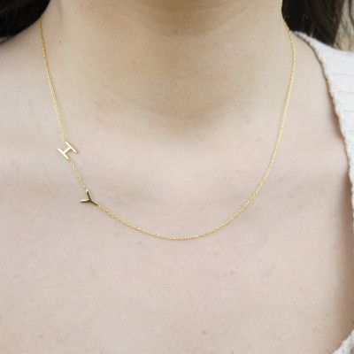 Personalized Gold Initial Necklace for Women - Silver Letter Pendant, Minimalist Dainty Sideways Necklace, Custom