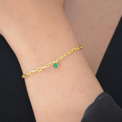 Personalized Initial and Birthstone Bracelet and Anklet with High-Quality Silver Chain