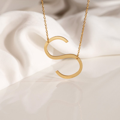 Personalized Large Initial Necklace for Women, Oversized Sideways Monogram Jewelry