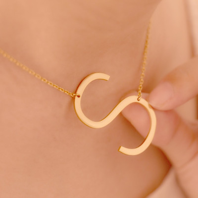 Personalized Large Initial Necklace for Women, Oversized Sideways Monogram Jewelry