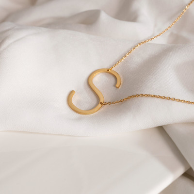 Personalized Large Initial Necklace for Women, Oversized Sideways Monogram Jewelry