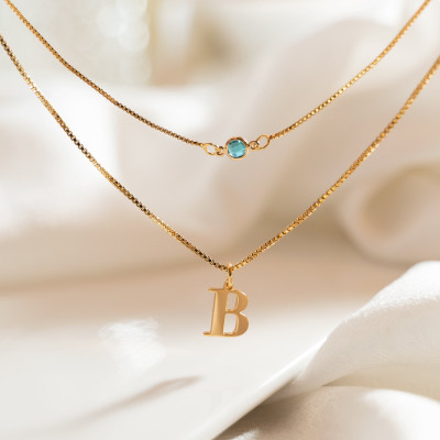 Personalized Layered Initial Necklace with Birthstone - Custom Birthstone Necklace, Christmas Gifts