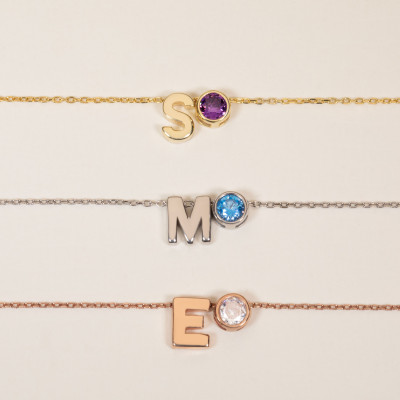 Custom Birthstone Letter Necklace, Personalized Name Jewelry, Dainty Initial Necklace, Mother's Day Gift