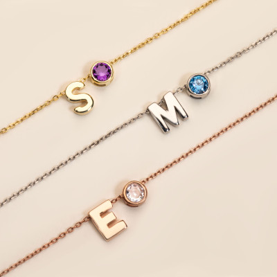 Custom Birthstone Letter Necklace, Personalized Name Jewelry, Dainty Initial Necklace, Mother's Day Gift