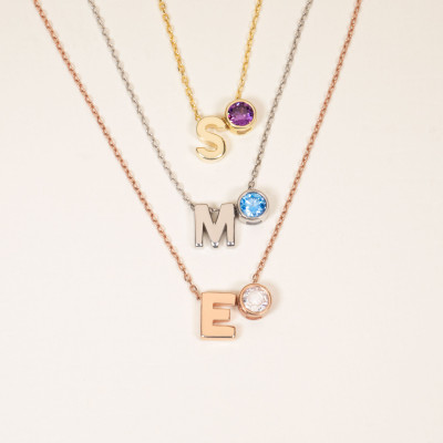 Custom Birthstone Letter Necklace, Personalized Name Jewelry, Dainty Initial Necklace, Mother's Day Gift