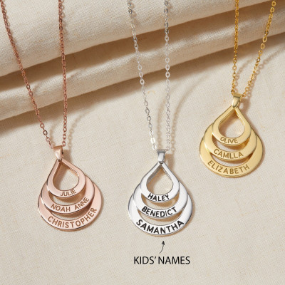 Personalized Custom Mother Necklace with Engraved Children's Names for Mom - Handmade Pendant for 2 to 7 Kids -