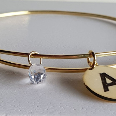 Personalized Name Bracelet, Couple Initial Charm Bangle, Silver Gold Valentine's Gift, Custom Christmas Present for Her,