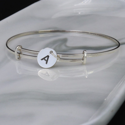 Personalized Name Bracelet, Couple Initial Charm Bangle, Silver Gold Valentine's Gift, Custom Christmas Present for Her,