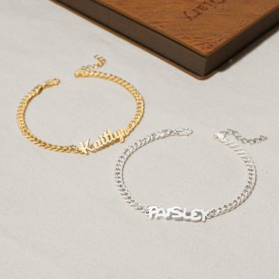 Personalized Gold Name Bracelet for Women - Engraved Curb Chain