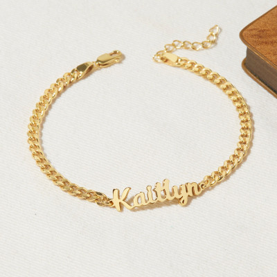 Personalized Gold Name Bracelet for Women - Engraved Curb Chain