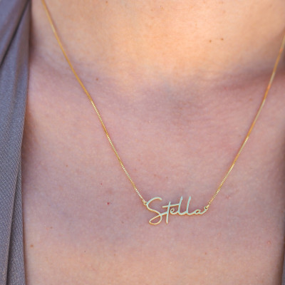 Personalized 14K Gold Name Necklace with Box Chain - Custom Name Jewelry Gift for Her