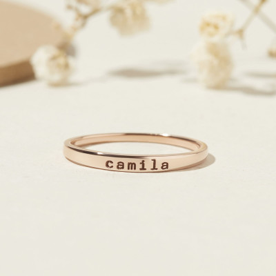 Personalized Name Ring Engraved Skinny Stacking Rings Gift for Bridesmaid, Birthday, Mom in Gold, Silver, Rose Gold