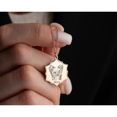 14k Gold Custom Pet Photo Pendant Necklace - Personalized Dog Mom Memorial Gift - Silver Pet Portrait Engraved Jewelry