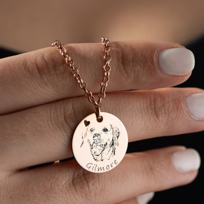 Personalized Custom Pet Portrait Necklace, Dog Mom Memorial Jewelry, Engraved Pet Remembrance Necklace, Thick Chain,