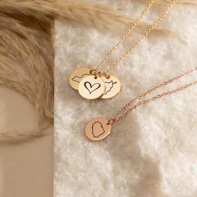 Personalized Long Distance Friendship Necklace with Heart - Custom State Jewelry Gift for Foreign Exchange Student, Handmade in