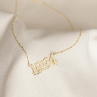 18K Gold Plated Gothic Year Number Necklace Custom Date Pendant Gift for Anniversary Birthday