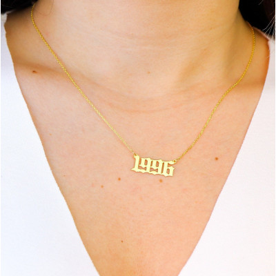 18K Gold Plated Gothic Year Number Necklace Custom Date Pendant Gift for Anniversary Birthday