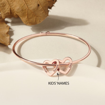 Personalized Mother's Bracelet with Engraved Names & Dates - Silver, Gold, Rose Gold Mom Bangle