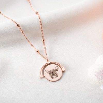 Personalized Pet Memorial Necklace with Engraved Dog Photo and Name - Customizable Picture Pendant