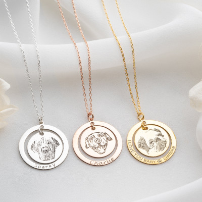 Personalized Pet Memorial Necklace with Engraved Dog Photo and Name - Customizable Picture Pendant