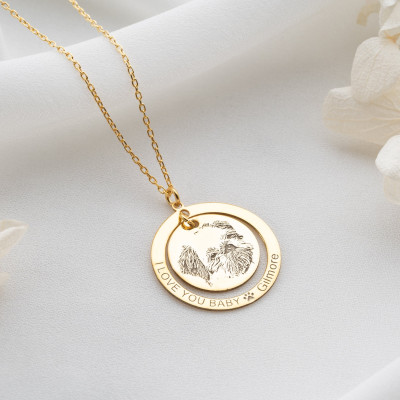 Personalized Pet Memorial Necklace with Engraved Dog Photo and Name - Customizable Picture Pendant