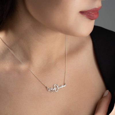 14K Gold November Birth Flower Name Necklace - Custom Silver Nameplate Jewelry for Moms - Dainty Gifts