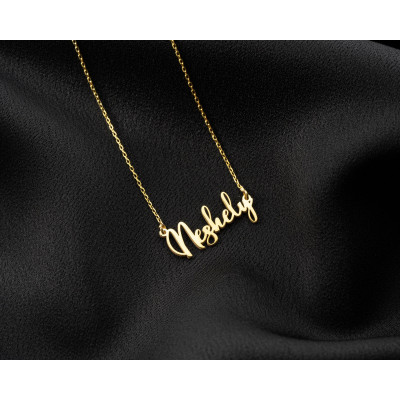 14k Solid Gold Personalized Name Necklace - Custom Script Rose Gold Cursive Chain for Women