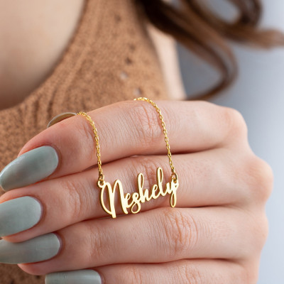 14k Solid Gold Personalized Name Necklace - Custom Script Rose Gold Cursive Chain for Women