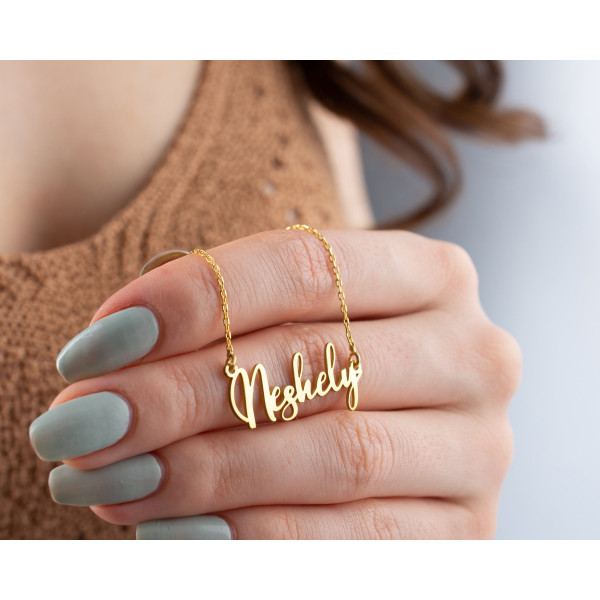 14k Solid Gold Personalized Name Necklace - Custom Script Rose Gold Cursive Chain for Women