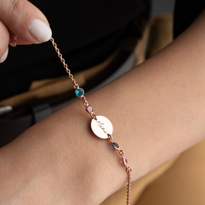 December Birthstone Personalized Mom Bracelet with Gold Disc and Letter Charm - Grandma Gift