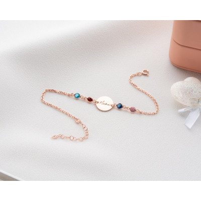 December Birthstone Personalized Mom Bracelet with Gold Disc and Letter Charm - Grandma Gift