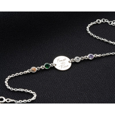 December Birthstone Personalized Mom Bracelet with Gold Disc and Letter Charm - Grandma Gift